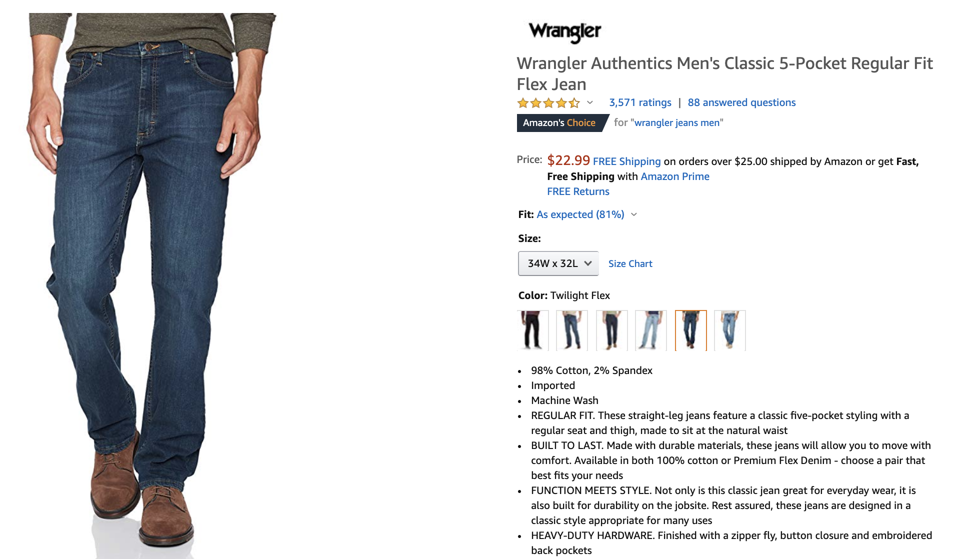 amazon shopping cart for wrangler jeans