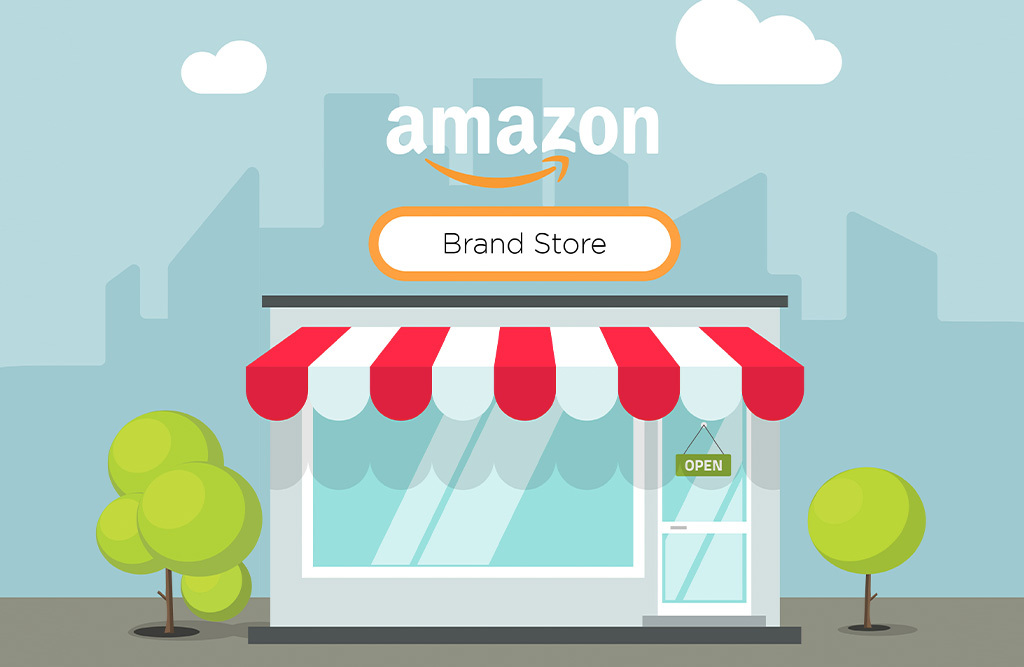 animated pop up shop with "amazon brand store" sign