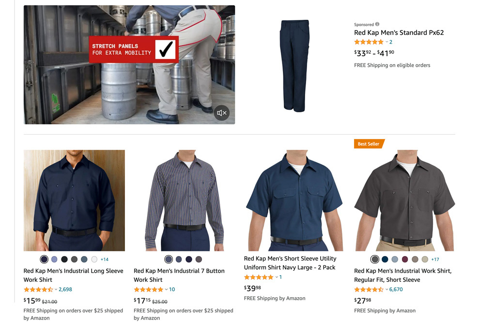 product page for mens clothing
