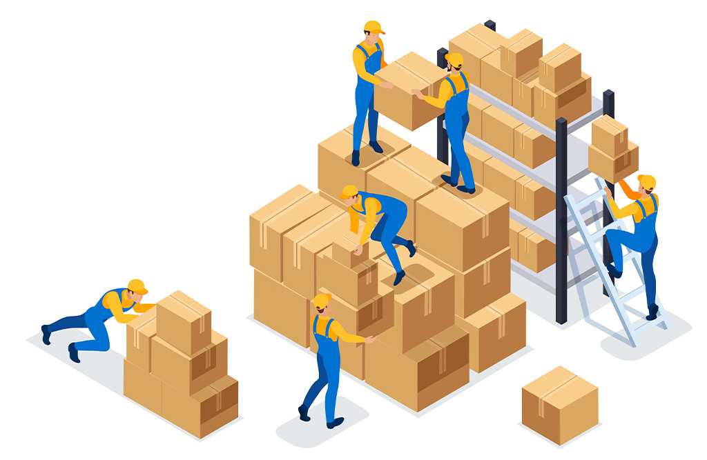 animated workers lifting cardboard boxes