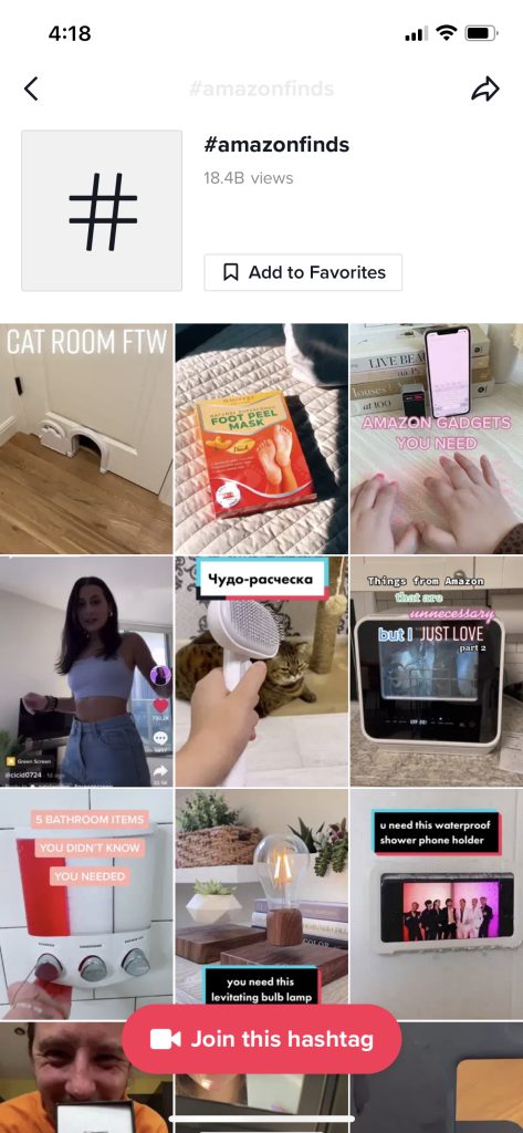 tiktok feed with videos and hashtag #amazonfinds