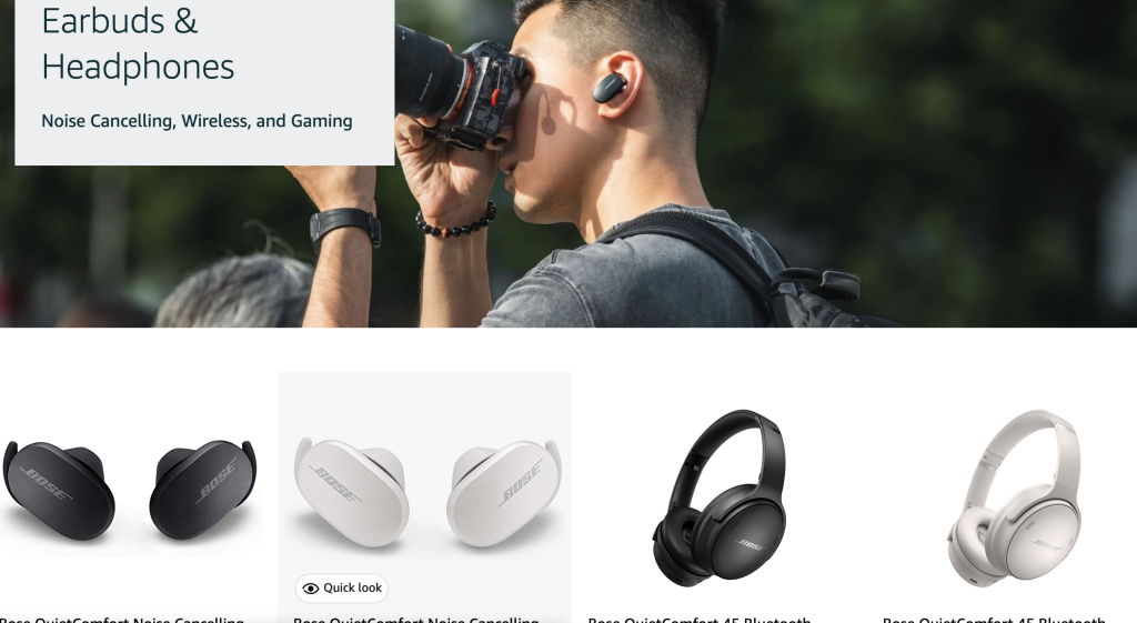 bose headphones product collection on its amazon brand store
