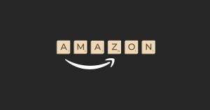 The Amazon logo with the word Amazon spelled in Scrabble tiles