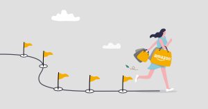 graphic of woman walking with amazon branded bag