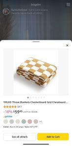 amazon listing of tan checkered blanket