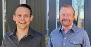 Headshot of cofounders Stephen and Mike standing outside of a Macarta building.