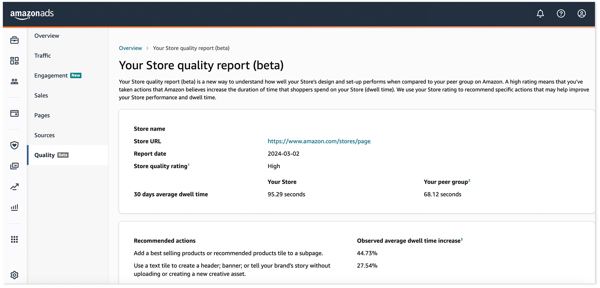 Amazon Advertising Brand Store Insights Quality Report Beta