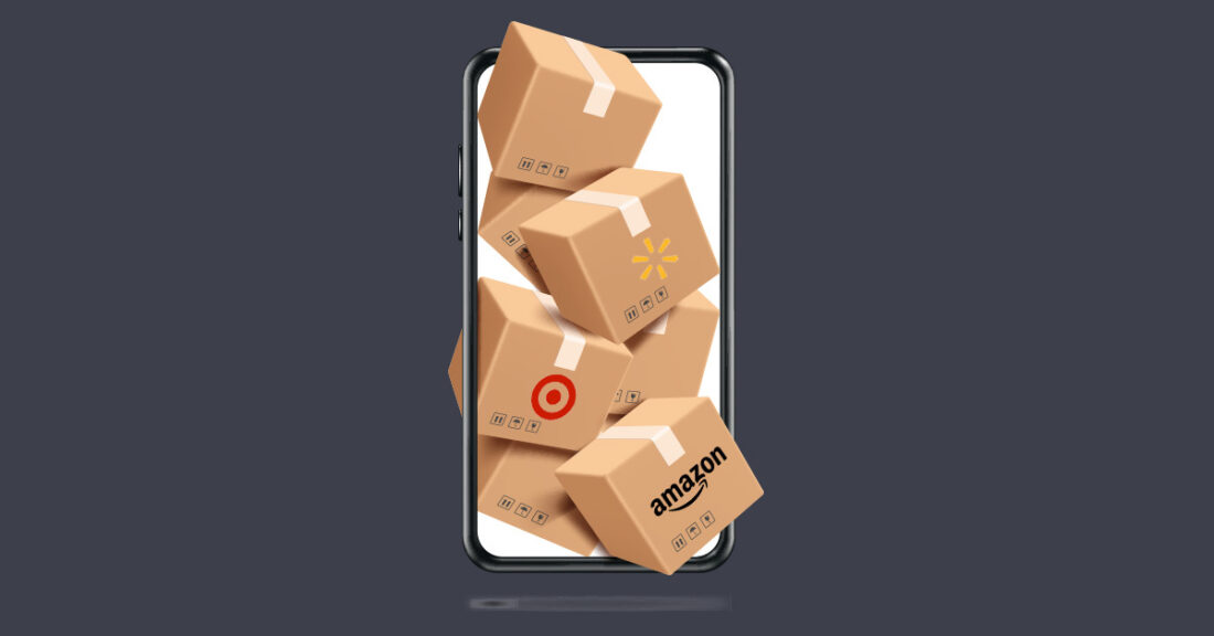 a pile of delivery boxes on an iphone