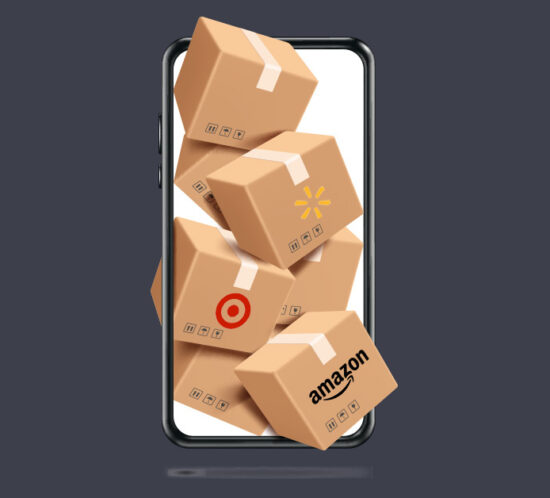 a pile of delivery boxes on an iphone